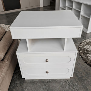 โต๊ะข้างเตียงไม้ MDF สีขาว โต๊ะข้างเตียงแบบลอยตัว 3 ลิ้นชัก พร้อมไฟ LED โต๊ะข้างเตียงอัจฉริยะสำหรับห้องนอน - Product Image 2