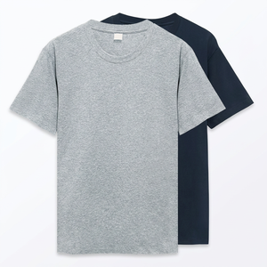 Camiseta de Algodón Extra Grande para Hombre, Color Sólido, Cuello Redondo, Manga Corta, Estilo Casual, Tejido Jersey, Gris, Azul Marino, con Impresión Personalizada - Product Image 3