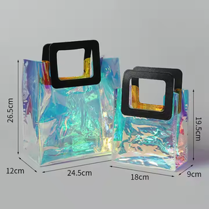 Gran oferta, bolsa de regalo de PVC impermeable, Asa de PU, botón a presión, bolsa de compras de playa transparente promocional, descuento - Product Image 6