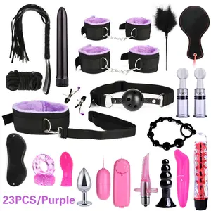 Sexy Anal Beads Condoms Nipple Clamps Handcuffs Whip Rope Anal Vibrator Bondage Kits Set for Couples Sex Games fetish