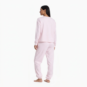 Ensemble de détente personnalisé en coton biologique pour femme, col rond, automne, en molleton durable, vêtements de nuit et d'intérieur amples avec logo frontal - Product Image 5