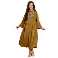 Nouvelles robes modestes Abaya pour enfants de Dubaï, de luxe, faites à la main, vert olive, pour filles musulmanes, broderie ornée de bijoux
