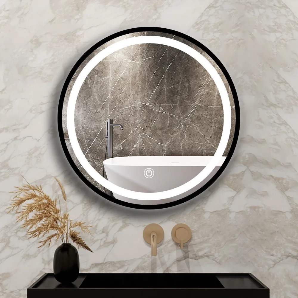 Bestsellers Moderne Cirkel Waterdicht Rond Smart Screen Touch Badkamer Make-Up Spiegel Met Led Licht Spiegel