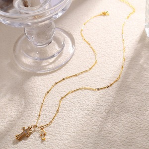 <b>Cross</b> Clavicle <b>Chain</b> Gold Necklace With Zircon Charms For Gift Fashion Jewelry - Product Image 3