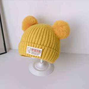 Chapeau d'hiver doux et chaud <span class=keywords><strong>Bonnet</strong></span> tricoté avec <span class=keywords><strong>pompon</strong></span> Chapeaux mignons Nouveau-né Toddler Baby Girl Boy <span class=keywords><strong>Double</strong></span> Hairball Cotton Lovely Hats - Product Image 5