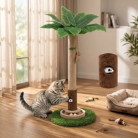 Grand arbre à chat de luxe classique de 35 pouces de haut en bois et sisal avec feuilles et jouets interactifs pour chats d'intérieur et chatons