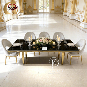 ชุดโต๊ะรับประทานอาหารสแตนเลสทรงสี่เหลี่ยมกรอบทองคำทันสมัยสำหรับใช้ในบ้าน อพาร์ตเมนต์ และโรงแรม - Product Image 4