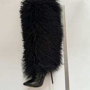 Seksi bayanlar podyum diz-yüksek çizme kış moda parti rahat sokak uzun çizme sivri moğol kürk kürklü modeli Stilettos - Product Image 4