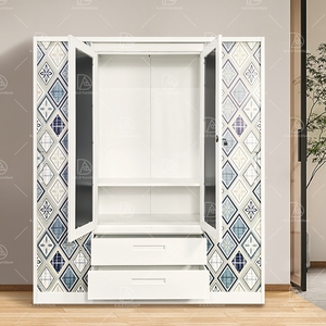 Maison moderne 4 portes en acier Almirah armoire motif imprimé fer <span class=keywords><strong>porte</strong></span> <span class=keywords><strong>coulissante</strong></span> en métal meubles de chambre à coucher pour salon salle de sport blanchisserie - Product Image 1