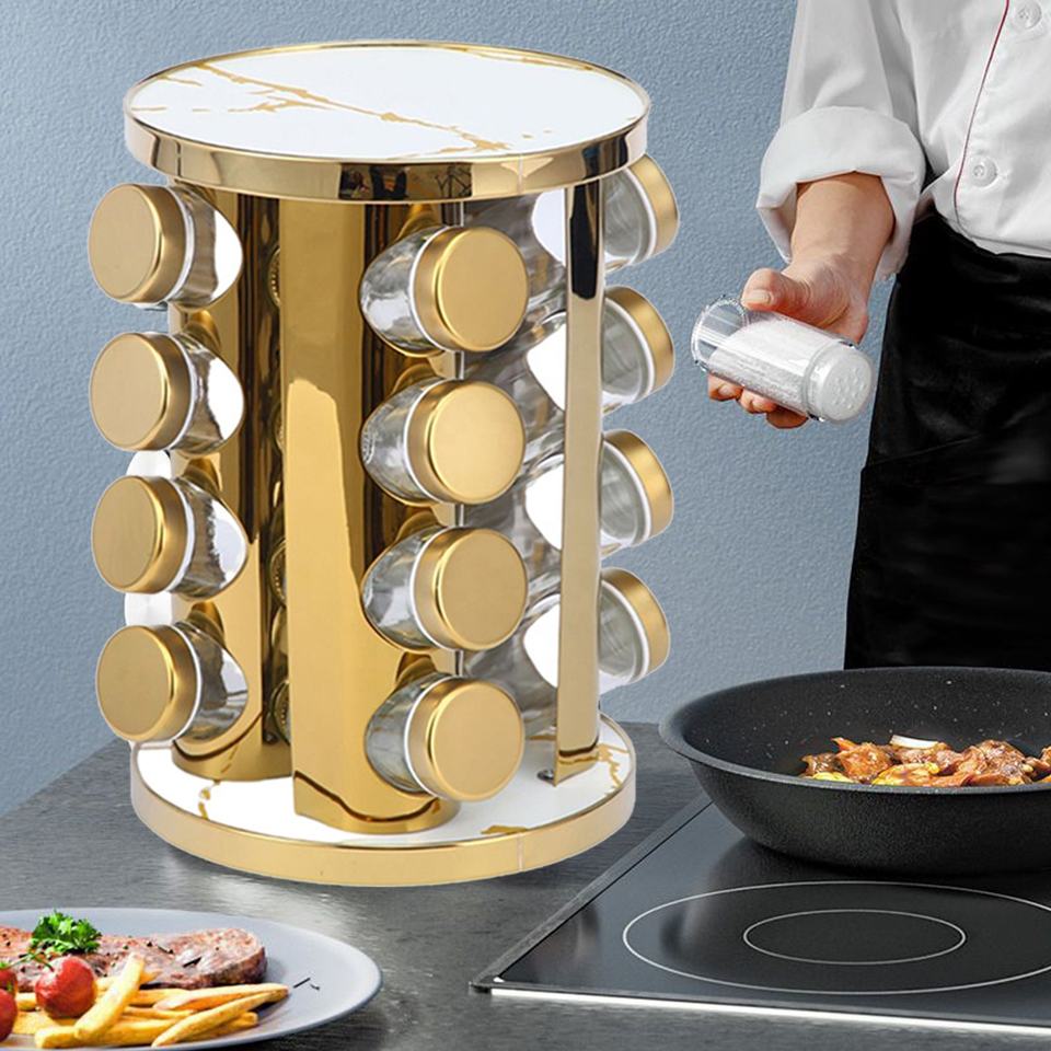 360 Degrees Rotating Spice Rack with 12 16 20 Pcs Seasoning Jars ...