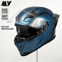 Casque de moto MY, coque ABS, surface bleue mate rétro, FF937, forme H, aérations, visière double intégrale, ECE/DOT