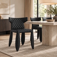 Chaise de salle à manger en cuir PU capitonnée de diamants, design personnalisé, style nordique avant-gardiste, pour projets de restaurants et cafés haut de gamme