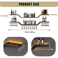 Étagère à vin murale LED de 70,8 pouces, 3 niveaux, étagères de bar modernes en verre avec porte-verres à vin, grande capacité pour bar à domicile et restaurant