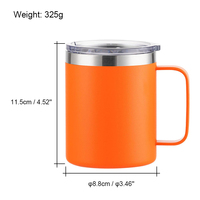 Mug de voyage isotherme en acier inoxydable de 12 oz, revêtement poudré, avec poignée, pour impression UV et gravure laser, mug de camping de 12 oz