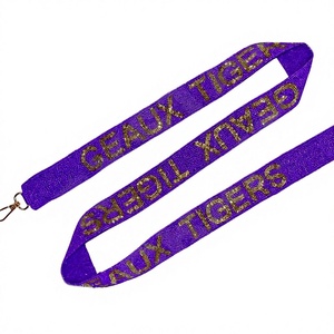 Sangle en ruban violet avec texte GEAUX TIGERS doré, accessoire de mode - Product Image 1