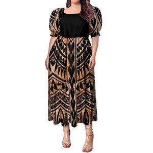 Abito Lungo Casual Elegante OEM Personalizzato <span class=keywords><strong>con</strong></span> Collo Quadrato, Maniche a Volant e Vita Alta, <span class=keywords><strong>Vestito</strong></span> Midi Polinesiano Plus Size per Donne - Product Image 1