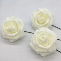 Fleur en mousse de 8cm en gros Tête de fleur de rose en mousse PE avec tige en fer pour décoration Fleur artificielle