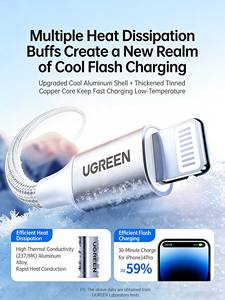 สายชาร์จและถ่ายโอนข้อมูล UGREEN USB-C to iPhone รองรับ PD ชาร์จเร็ว 3A ความยาว 1 เมตร สายถักไนลอน สำหรับอุปกรณ์ iOS - Product Image 5
