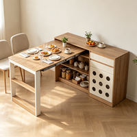 Table à manger moderne convertible, extensible et pliable en forme de L avec tiroirs, plateau sculpté circulaire, mobilier multifonctionnel pour la maison