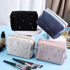 Cheap Price Gilded Stars Soft Toiletry Bag Luxury Beauty Makeup Organizer Pouch Personalized Velvet Cosmetic Bag With Zipper - Product Image 1