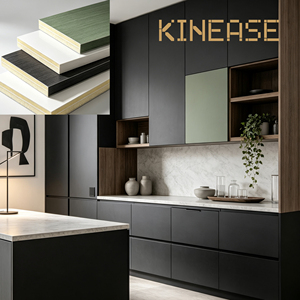 Panneau d'armoire en cristal de pierre noire <span class=keywords><strong>graphite</strong></span>, cuisine moderne, naturelle, fonctionnelle et design avec chêne fumé et vert sauge - Product Image 3