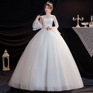 S1145Q livraison directe 2025 nouvelle dentelle de mariée Super fée rêve sortir fil axe central col en v printemps et été robe de mariée - Product Image 1
