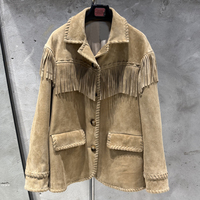 Veste en daim à franges Automne-Hiver 2026, Veste d'extérieur vintage en cuir véritable pour femme, Veste en daim à pompons