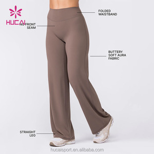 Pantaloni Yoga a Vita Alta con Logo Personalizzato HUCAI, Leggings a Gamba Larga per Pilates e Fitness, per <span class=keywords><strong>Donne</strong></span> - Product Image 1