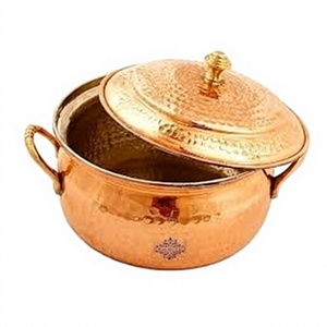 Casseroles en cuivre faites à la main avec doublure en acier inoxydable, diamètre 42 cm, pour tous types de cuisinières - Design Mughlai pour la restauration - Product Image 1