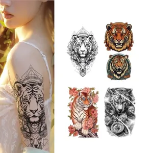 Adesivi personalizzati per tatuaggi con braccio di fiori animali impermeabili per uomo donna tatuaggi temporanei con tigre di lupo drago leone