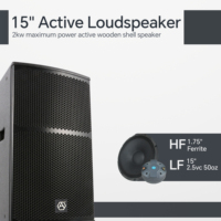 Enceintes en bois Accuracy Pro Audio WHN15D3, 15 pouces, 500 W, système audio professionnel, son actif, enceinte amplifiée