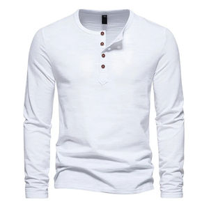 Bordado personalizado o logotipo de impresión Color sólido Poliéster Casual Slim Fit Camiseta de manga larga Cuello redondo Camiseta de poliéster blanco - Product Image 4