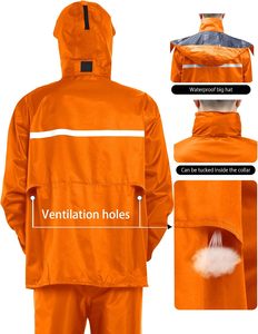 Imperméable et pantalon unisexe jaunes en PVC, ensemble de pluie en PVC/polyester avec bandes réfléchissantes - Product Image 2