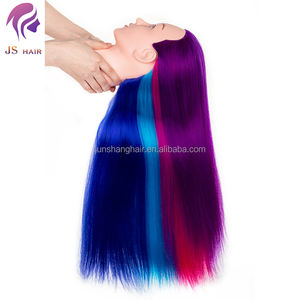 Tête de mannequin d'entraînement en cheveux colorés arc-en-ciel violet avec technique de maquillage, perruque nouée à la main, tête d'entraînement pour la coupe de cheveux - Product Image 2