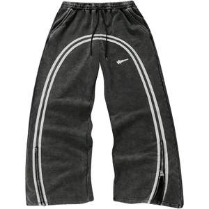 กางเกงวอร์มขายาวทรงหลวมสำหรับผู้ชาย เอวผูกเชือก ซิปข้าง ลายทาง ระบายอากาศได้ดี สไตล์สตรีทแวร์ - Product Image 1