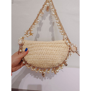 2025 Mùa Xuân Mùa Hè Hợp Thời Trang Y2K Cổ Tích Ngọc Trai <span class=keywords><strong>Conch</strong></span> Rơm Túi Xách Mây Handmade Crossbody Túi Giản Dị Điện Thoại Nhỏ Túi - Product Image 2