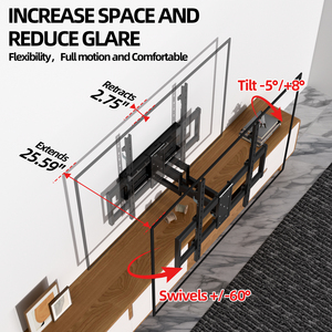 Support <span class=keywords><strong>mural</strong></span> <span class=keywords><strong>TV</strong></span> articulé en acier laminé à froid robuste, grande ouverture pour éviter les prises, extensible 70-650 mm, VESA max 800x600 - Product Image 3