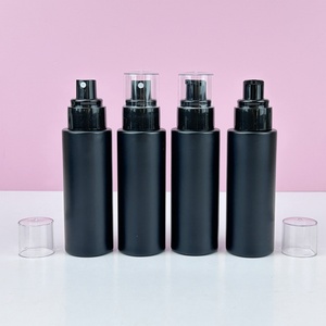 Cosmetic 30ml 50ml 60ml 100ml Frosted Black <b>Empty</b> Glass Oil Spray Serum Lotion Pump Bottle with Black Plastic Pump Head - Product Image 1