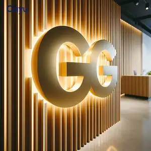 Customized Advertising Backlit Gold Sign Logo Company Led Sign Stainless Steel Channel Indoor Outdoor Business Store Signage