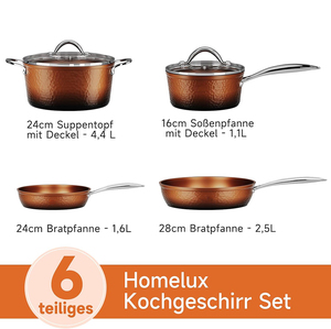 Ensemble de casseroles et poêles de haute qualité en acier inoxydable avec poignées en cuivre, 6 pièces, revêtement céramique antiadhésif, forgé à la main - Product Image 4