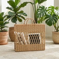 Panier de rangement en rotin tressé à la main, portable, pour livres, magazines, journaux, avec poignée