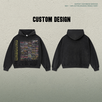 Sweat à capuche pour homme 370g en pur coton, coupe ample à épaules tombantes, doublé en fourrure, imprimé Snow Wash, style streetwear
