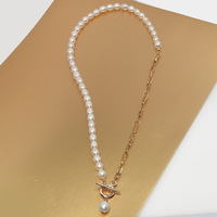 Collier de perles en forme de riz avec chaîne en acier inoxydable et fermoir OT, idéal pour un cadeau de fête des Mères