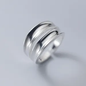 Rings Women Silver 925 Sterling Korean Version Smooth Double Concave Adjustable Hand Jewelry