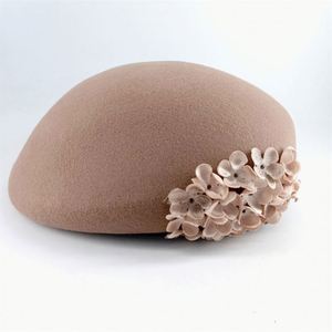 Ladies Fashion Autumn Winter 100% Wool Beret <b>Hat</b> Felt Flower Fascinator Beret <b>Hat</b> - Product Image 3