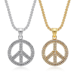 Colliers de bijoux Hip Hop en acier inoxydable 316L PVD, étanches, avec symboles anti-<span class=keywords><strong>guerre</strong></span> et paix, sertis de pierres, pour la vente en gros - Product Image 1
