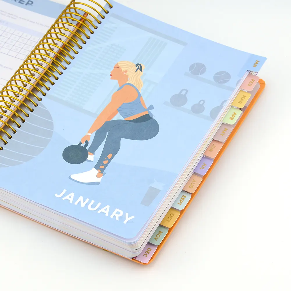 Custom Printed A5 Spiral Weekly Fitness Journal Paper Planner Book And Agenda Notebook
