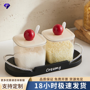 Creamy <b>Spice</b> <b>Jar</b> Set With Lid And Spoon For Kitchen Storage M Size - Product Image 3