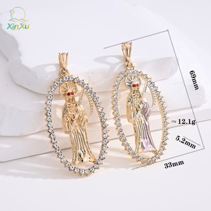 Caliente regalo artesanías Vintage cobre Cruz forma ovalada hueco Rhinestone <span class=keywords><strong>Madonna</strong></span> Saint encanto colgante - Product Image 6