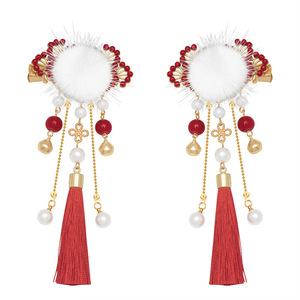 Liquidación de accesorios para el cabello Hanfu, pinzas para el cabello infantiles, pompones, borlas rojas, accesorios de estilo antiguo, adornos festivos para el cabello - Product Image 5